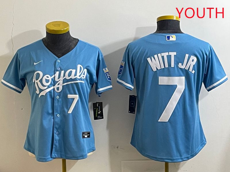 Youth Kansas City Royals #7 Witt jr Light Blue Game 2025 Nike MLB Jersey style 5->youth mlb jersey->Youth Jersey